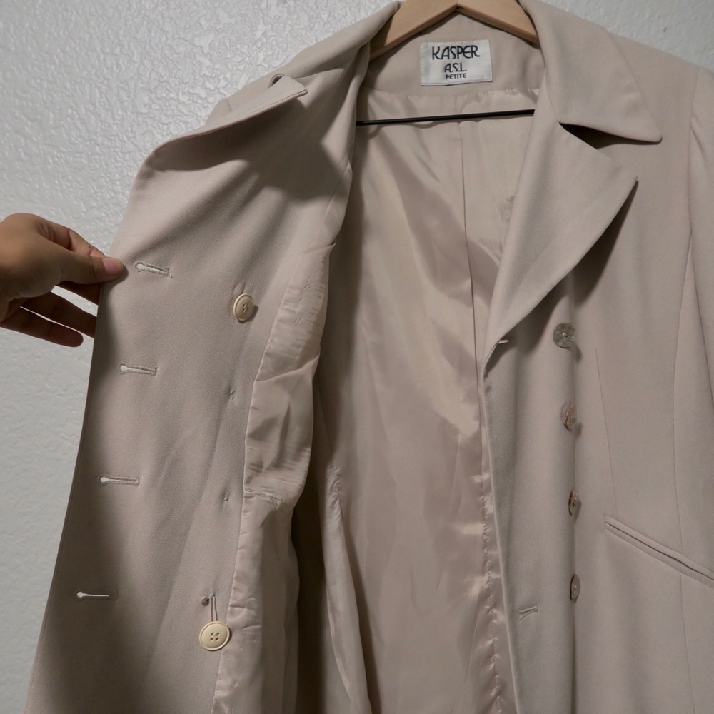 Beige Double Breasted Blazer Suit Jacket Career Cream Kasper ASL Petite - Picture 12 of 16